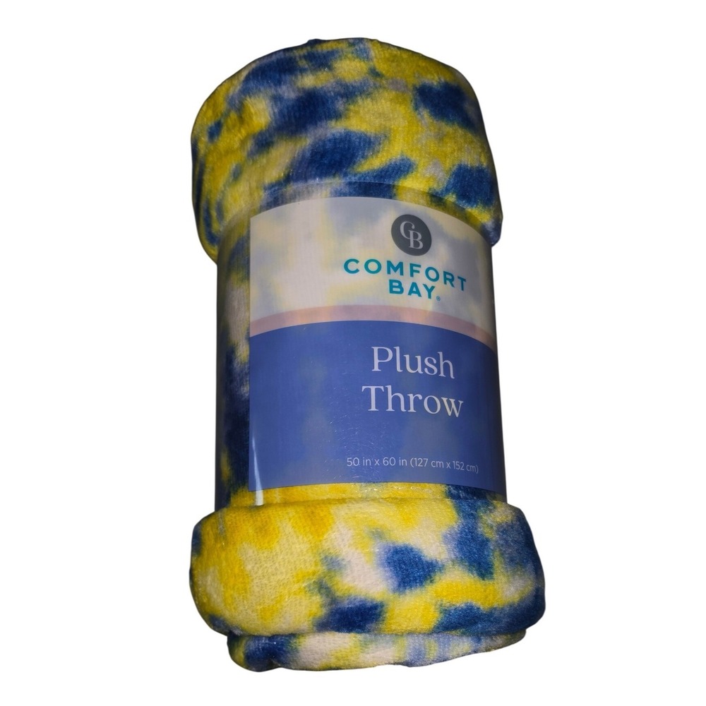 Comfort Bay Plush Throw Blanket Blue Yellow Tie Dye 50x60 Soft Fleece New